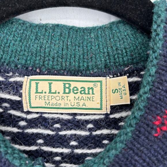 LL Bean Fair Isle Cardigan Sweater Campcore 80’s Nordic Womens Small - Picture 4 of 9